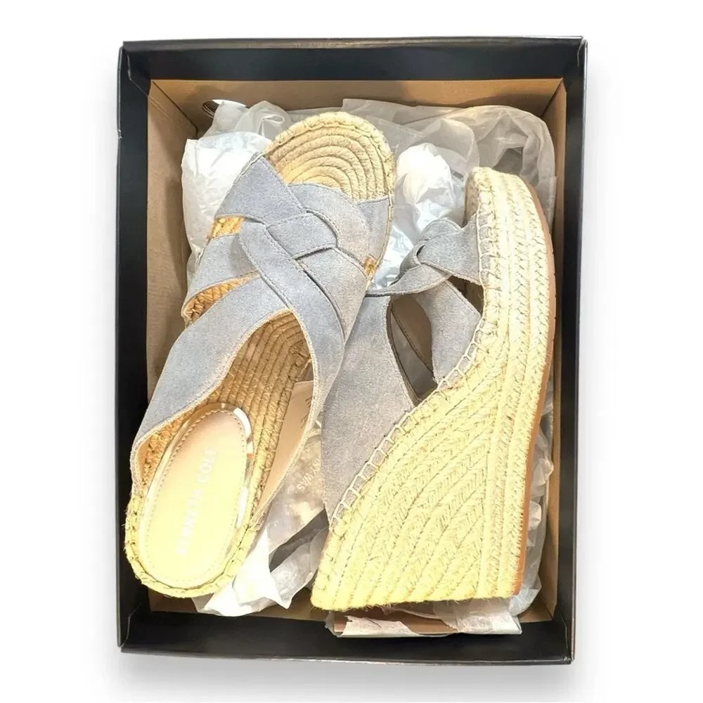 KENNETH COLE OLIVIA SWIRL MULES Grey Suede Leather Rope Sides/Insole SZ 7.5 NWT